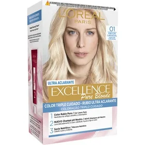 Pure Blonde Tinte Permanente Rubio Ultra Claro Natural Nº 01 Color Triple Cuidado con Pro-keratina + Ceramida + Ionene G Excellence