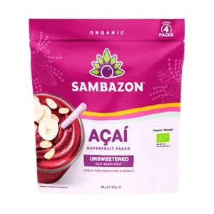 Sambazon Puré de Açai sin Azúcar de Origen Ecológico 4 X 100 G. 400 G