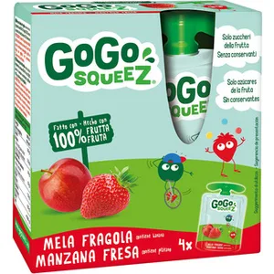Puré de Manzana y Fresa con Plátano y Uva Negra 100% Fruta 4x90 G con Zumo de Manzana a Partir de Concentrado Gogo Squeez
