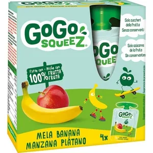 Puré de Manzana y Plátano 100% Fruta 4x90 G con Zumo de Manzana y Limón a Partir de Concentrado Gogo Squeez