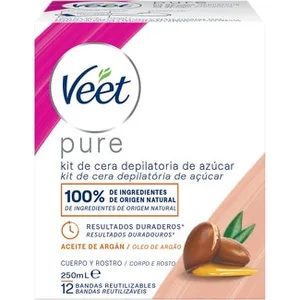 Pure Kit de Cera Depilatoria de Azúcar y Aceite de Argán para Cuerpo y Rostro para Todo Tipo de Pieles Veet
