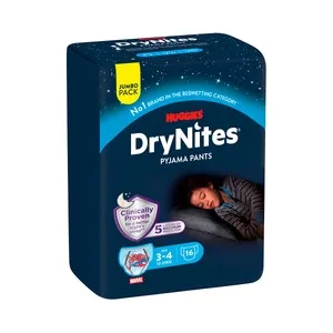 Drynites Pyjama Pants Pañales de Noche (calzoncillos Absorbentes) Talla 3-4 Años, para Niños de 12 a 21 Kg. 16 Uds.