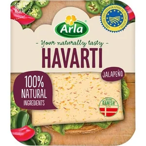 Queso Danés Havarti de Vaca con Jalapeños IGP en Lonchas Elaborado con Leche Pasteurizada Arla