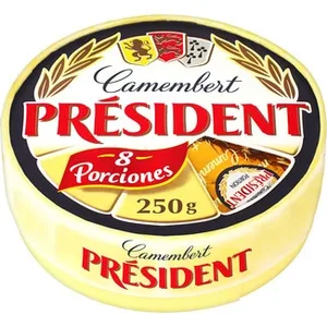 Queso Francés Camembert de Vaca Elaborado con Leche Pasteurizada 8 Porciones  President 250 G