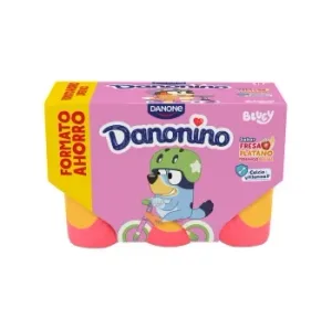 Queso Fresco Aromatizado con Sabor a Fresa y Plátano Danone Danonino sin Gluten Pack de 12 Unidades de 50 G.