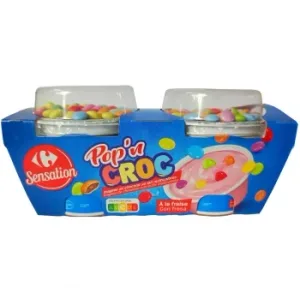 Queso Fresco con Fresa y Grageas de Chocolate Carrefour Sensation Pack de 2 Unidades de 110 G.