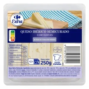 Queso Ibérico Semicurado Extra Carrefour Cuña Cortada 250 G.