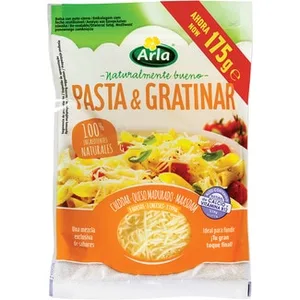 Queso Rallado 3 Quesos Cheddar, Queso Madurado y Maasdam de Vaca para Pasta y Gratinar Elaborados con Leche Pasteurizada Arla