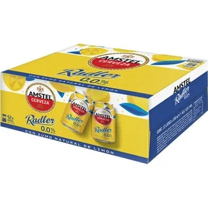 Radler Cerveza Rubia 0,0% Alcohol con Zumo Natural de Limón Pack 12  Amstel 0,0 33 CL