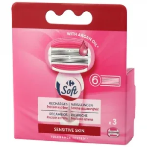 Recambios Maquinilla para Mujer Sistema Precisión Extrema 6 Hojas Carrefour Soft 3 Ud.