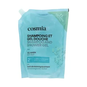 Cosmia Recarga de Champú y Gel de Ducha (cuerpo y Cabello) con Sal Marina 1 L. 1000 ML