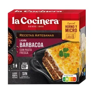 LA Cocinera Recetas Artesanas Lasaña Barbacoa, Elaborada con Pasta Fresca, Especial para Horno y Microondas 280 G.