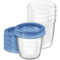 Recipiente para Leche Materna con Tapa 180 Ml Avent, Pack 5 Uds