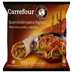 Relleno para Fajitas de Pimientos, Pollo y Cebolla Carrefour 300 G.