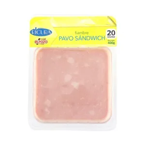 Ricura de el Pozo Fiambre de Pechuga de Pavo, Especial para Sándwich, Cortado en Lonchas 400 G.