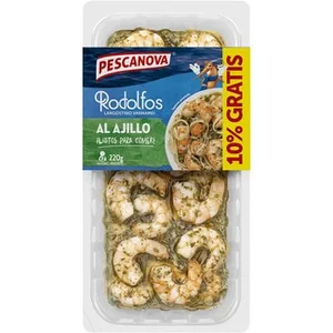 Rodolfos Langostinos Vannamei Pelados Cocidos con Ajo, Perejil y Aceite de Oliva sin Gluten y sin Lactosa Pescanova