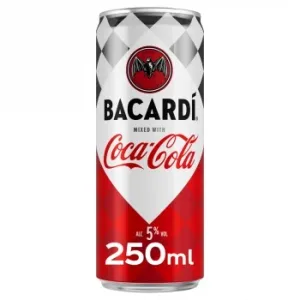 Coca Cola Combinado de Ron Blanco Bacardi con Refresco de Cola Lata 250 Ml.