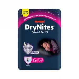 Ropa Interior Absorbente Niña Noche Drynites 3-4 Años (12-21 Kg.) 16 Ud.