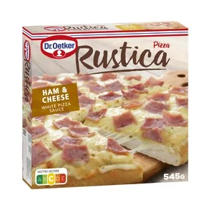 Dr. Oetker Rustica Pizza de Masa Gruesa con Jamón Cocido, Salsa Blanca, Emmental y Gouda 545 Gg. 563 G