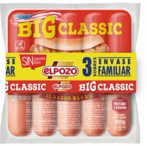 Salchichas BIG Classic el Pozo sin Gluten Pack de 3 Unidades de 200 G.