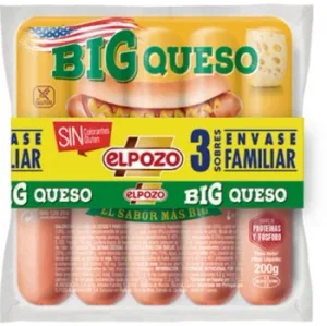 Salchichas BIG Queso el Pozo sin Gluten Pack de 3 Unidades de 200 G.