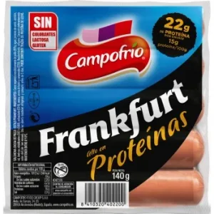 Salchichas Cocidas de Pollo Estilo Frankfurt Sabor Ahumado Campofrío sin Gluten y sin Lactosa 140 G.