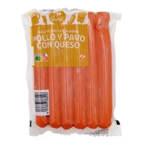 Salchichas Cocidas de Pollo y Pavo con Queso Ahumadas Carrefour Classic sin Gluten 200 G.