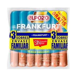 EL Pozo Salchichas Cocidas Tipo Frankfurt de Cerdo, Pavo y Pollo Sabor Ahumado 3 X 160 G. 480 G