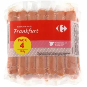Salchichas Frankfurt Carrefour sin Gluten Pack de 4 Unidades 170 G.