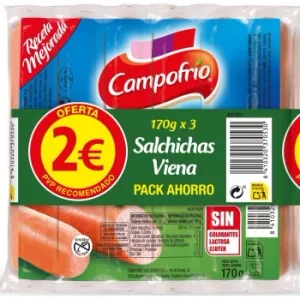 Salchichas Viena Campofrío sin Gluten y sin Lactosa Pack de 3 Unidades de 170 G.