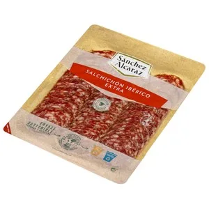 Sánchez Alcaraz Salchichón Ibérico, Elaborado sin Gluten y Cortado en Lonchas Sánchez Alcaraz 100 G.
