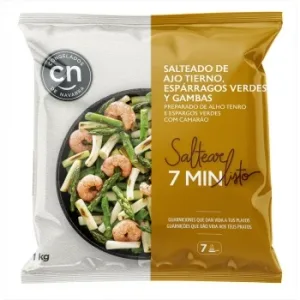 Salteado de Ajo Tierno, Espárragos Verdes y Gamba Congelados de Navarra 1 Kg