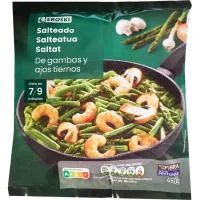 Salteado de Ajos Tiernos y Gambas Eroski, Bolsa 450 G