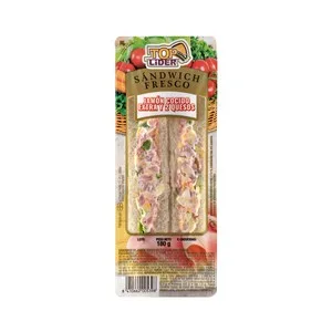 TOP Lider Sandwich de Pan Blanco con Jamón Cocido de Categoria Extra y Dos Quesos (edam y Cheddar) TOP Lider 180 G.