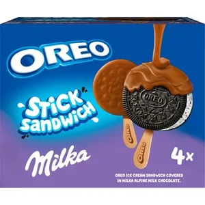 Milka Sándwich Stick de Galleta Oreo Recubierto de Chocolate 4 Unidades Oreo