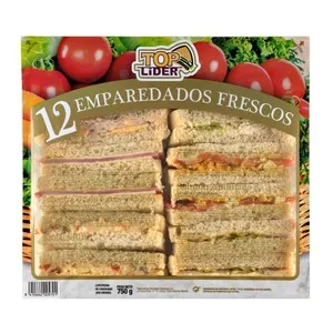 TOP Lider Sandwiches Surtidos de Pan Blanco sin Corteza TOP Lider 12 Uds. 750 G