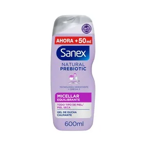 Sanex Natural Prebiotic Gel de Ducha o Baño Micelar Equilibrante, para Todo Tipo de Piel y Piel Seca 600 Ml.
