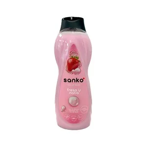 Sanko Gel para Ducha o Baño con Perfume de Nata y Fresa, para Todo Tipo de Pieles 1250 Ml.