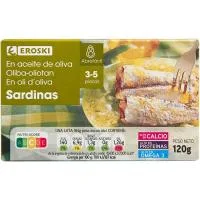 Sardina en Aceite de Oliva 3/5 Piezas Eroski, Lata 115 G