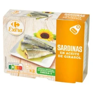 Sardinas en Aceite de Girasol Extra Carrefour Pack de 2 Unidades de 88 G.