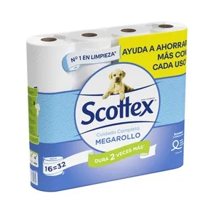 Scottex Megarollo Papel Higiénico que Dura Dos Veces Más y Tiene Textura Onda Suave 16 Rollos. 16 UD