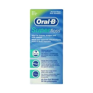 Oral-b Seda Dental Pre-cortada, para Pesonas con Braquets, Punetes y Huecos entre los Dientes Oral-b Super Floss 50 Ml.
