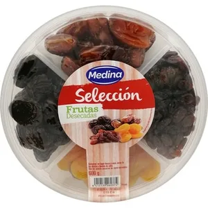 Selección 4 Frutas Variadas con Uvas Pasas, Ciruelas, Dátil sin Hueso y Albaricoque Seco Medina