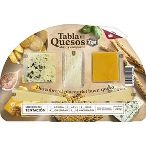 Selección Tentación Tabla de Quesos Gouda, Cheddar, Brie, Azul y Semicurado Mezcla Elaborados con Leche Pasteurizada TGT