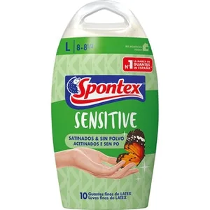 Sensitive Guantes Desechables Finos Satinados y sin Polvo 100% Latex Talla L Spontex