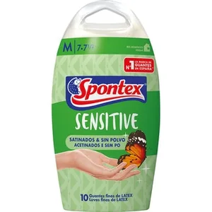 Sensitive Guantes Desechables Finos Satinados y sin Polvo 100% Latex Talla M Spontex