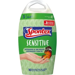 Sensitive Guantes Desechables Finos Satinados y sin Polvo 100% Latex Talla S Spontex