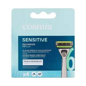 Cosmia Sensitive Recambios de Maquinilla de Afeitar con Cabezal Giratorio de 6 Hojas, para Pieles Sensibles. 4 UD