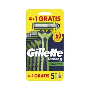 Gillette Sensor 3 Sensitive Maquinilla de Afeitar Desehable con Cabezal Pivotante y Flexible de 3 Hojas 5 Uds.