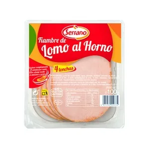 Serrano Fiambre de Lomo Cocido y Adobado, Elaborado sin Gluten, Listo para Sarten 120 G. 110 G